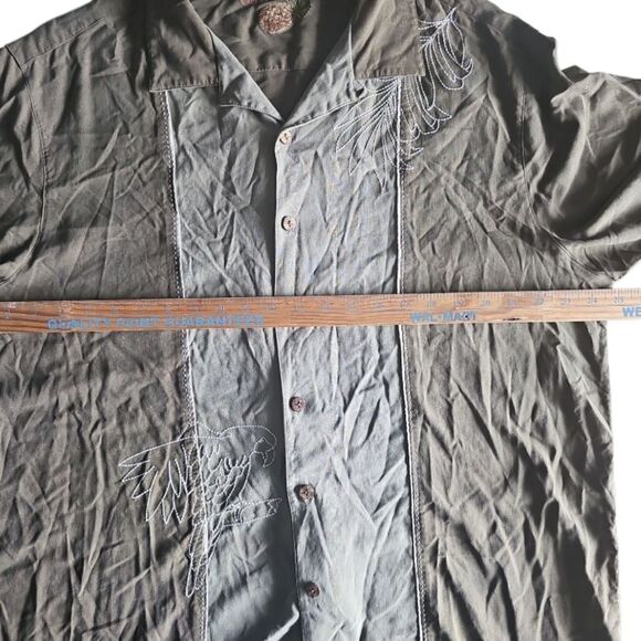 Caribbean 100% Silk Embroidered Tropical Camp Shirt Olive Green Relaxed Fit  XL - Picture 8 of 11